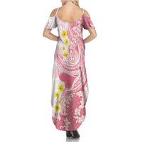 Pink Hawaii Shark Tattoo Summer Maxi Dress Puakenikeni Lei Plumeria Polynesian Pattern