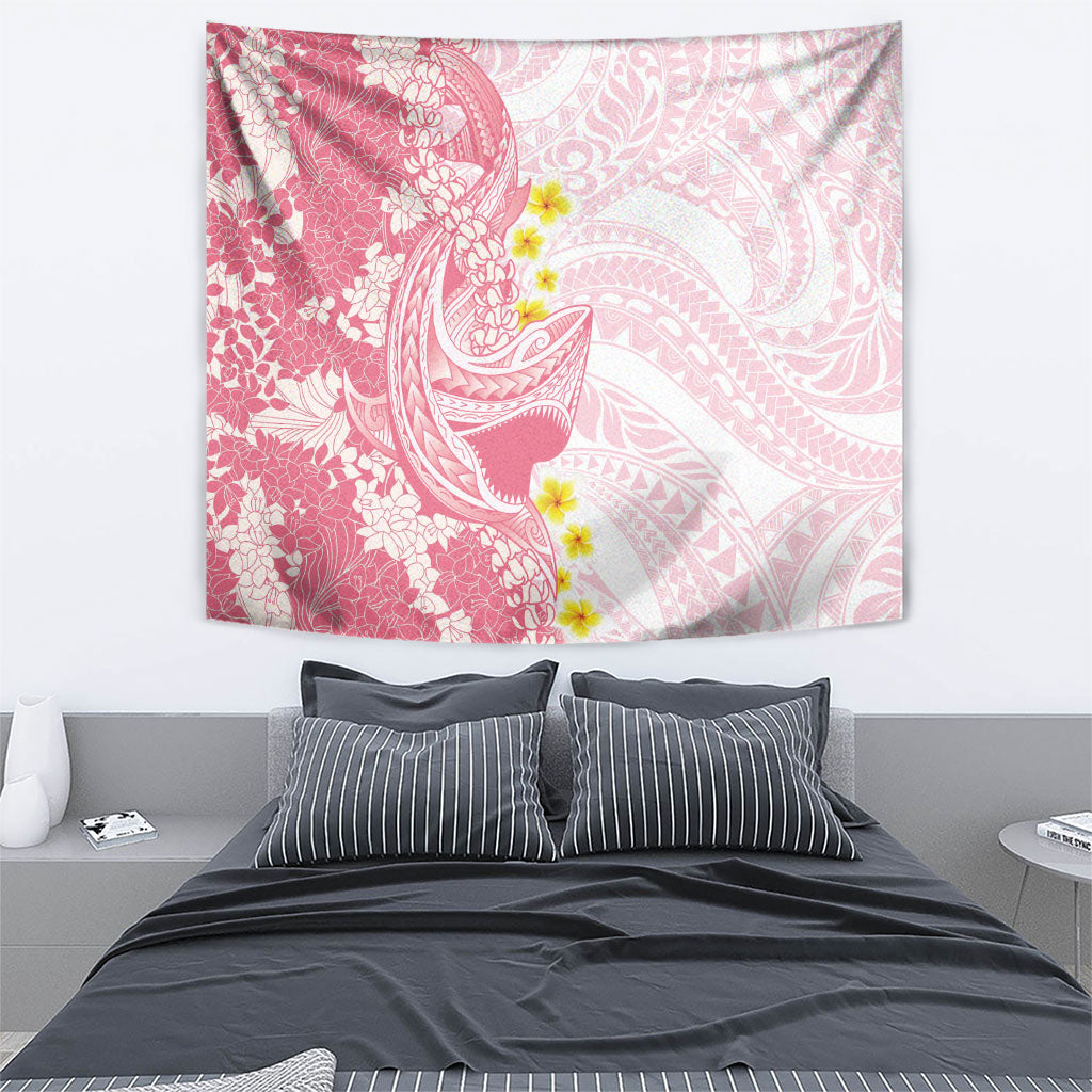 Pink Hawaii Shark Tattoo Tapestry Puakenikeni Lei Plumeria Polynesian Pattern