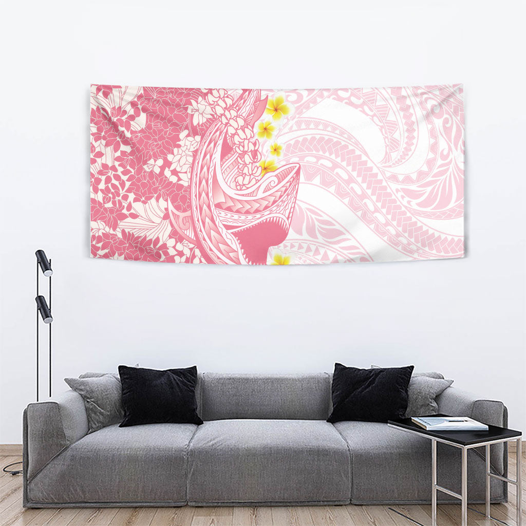 Pink Hawaii Shark Tattoo Tapestry Puakenikeni Lei Plumeria Polynesian Pattern