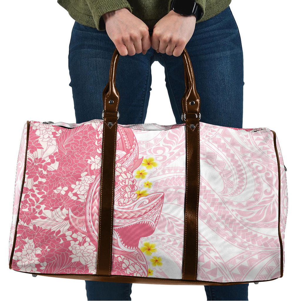 Pink Hawaii Shark Tattoo Travel Bag Puakenikeni Lei Plumeria Polynesian Pattern