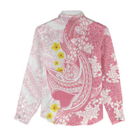Pink Hawaii Shark Tattoo Women Casual Shirt Puakenikeni Lei Plumeria Polynesian Pattern