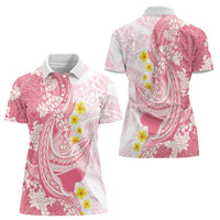 Pink Hawaii Shark Tattoo Women Polo Shirt Puakenikeni Lei Plumeria Polynesian Pattern