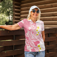 Pink Hawaii Shark Tattoo Women Polo Shirt Puakenikeni Lei Plumeria Polynesian Pattern