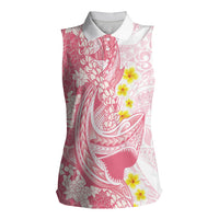 Pink Hawaii Shark Tattoo Women Sleeveless Polo Shirt Puakenikeni Lei Plumeria Polynesian Pattern