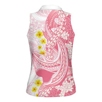 Pink Hawaii Shark Tattoo Women Sleeveless Polo Shirt Puakenikeni Lei Plumeria Polynesian Pattern