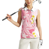 Pink Hawaii Shark Tattoo Women Sleeveless Polo Shirt Puakenikeni Lei Plumeria Polynesian Pattern
