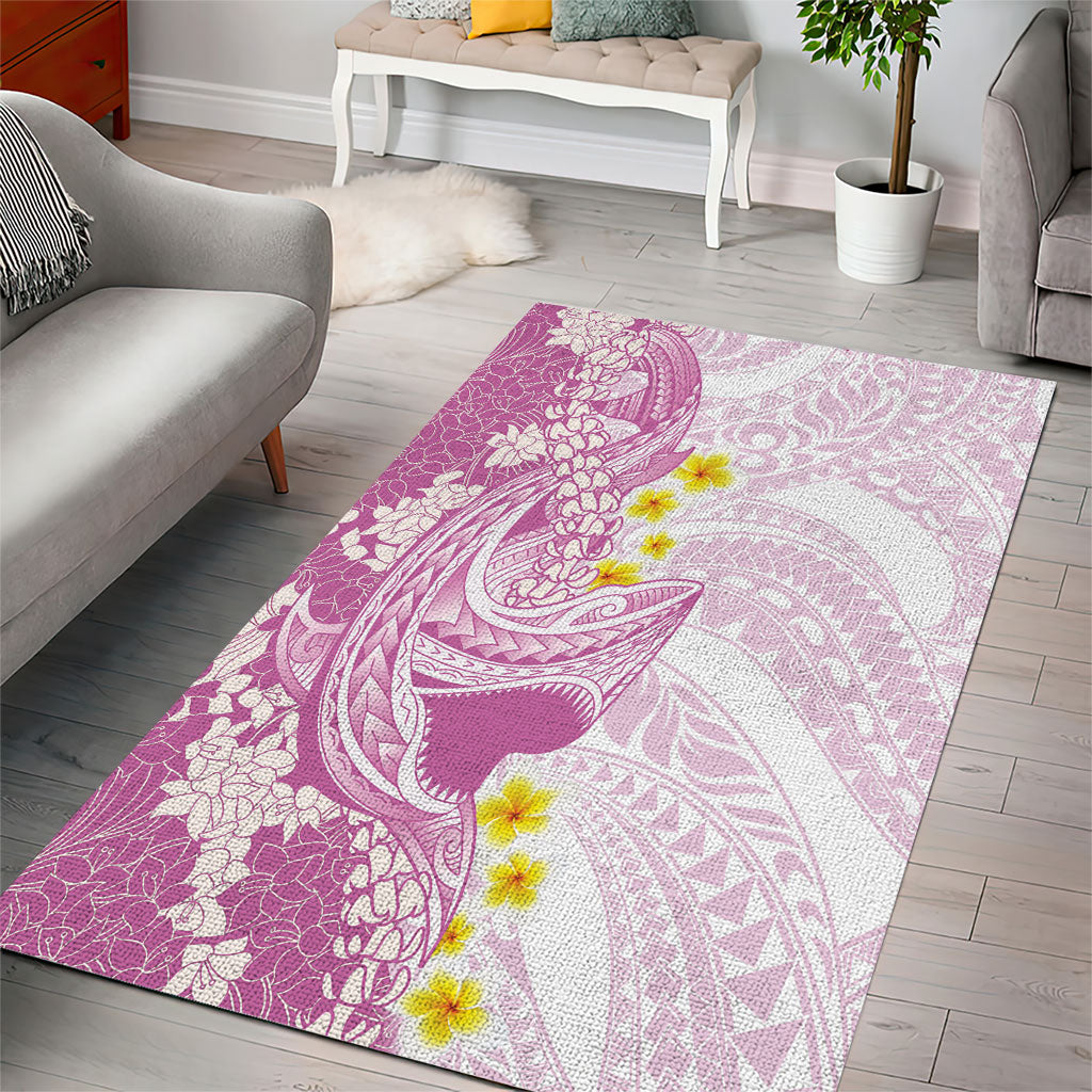 Purple Hawaii Shark Tattoo Area Rug Puakenikeni Lei Plumeria Polynesian Pattern
