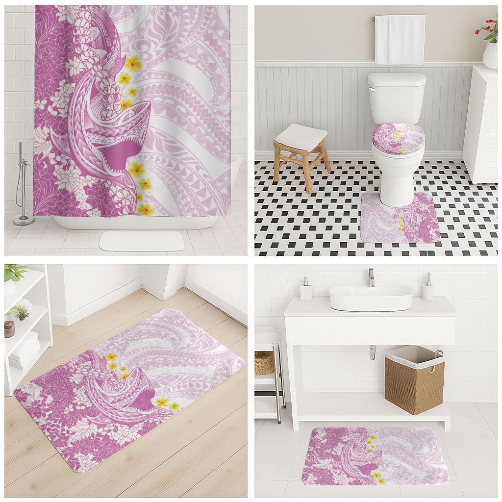 Purple Hawaii Shark Tattoo Bathroom Set Puakenikeni Lei Plumeria Polynesian Pattern