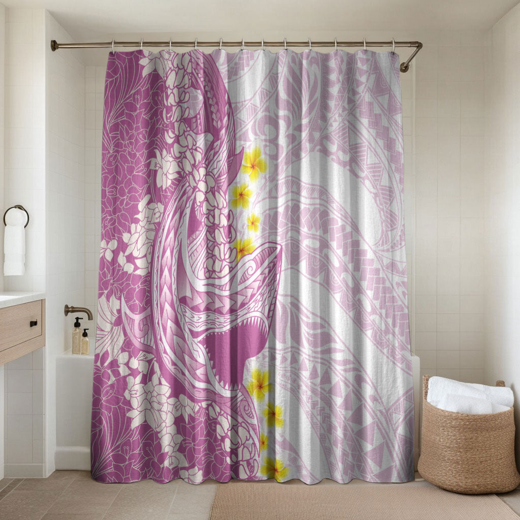 Purple Hawaii Shark Tattoo Bathroom Set Puakenikeni Lei Plumeria Polynesian Pattern