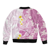 Purple Hawaii Shark Tattoo Bomber Jacket Puakenikeni Lei Plumeria Polynesian Pattern