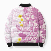 Purple Hawaii Shark Tattoo Bomber Puffer Jacket Puakenikeni Lei Plumeria Polynesian Pattern