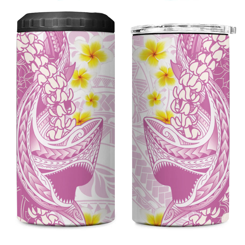 Purple Hawaii Shark Tattoo 4 in 1 Can Cooler Tumbler Puakenikeni Lei Plumeria Polynesian Pattern