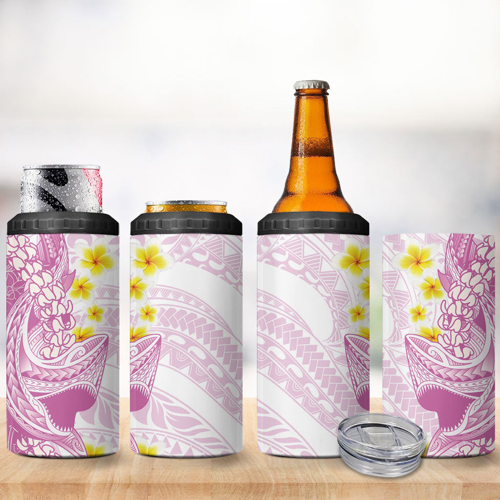 Purple Hawaii Shark Tattoo 4 in 1 Can Cooler Tumbler Puakenikeni Lei Plumeria Polynesian Pattern