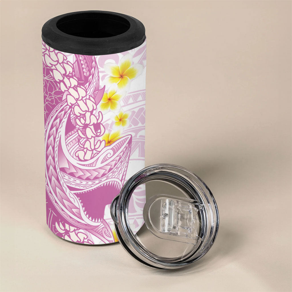 Purple Hawaii Shark Tattoo 4 in 1 Can Cooler Tumbler Puakenikeni Lei Plumeria Polynesian Pattern