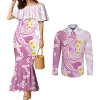 Purple Hawaii Shark Tattoo Couples Matching Mermaid Dress and Long Sleeve Button Shirt Puakenikeni Lei Plumeria Polynesian Pattern LT14 Purple - Polynesian Pride
