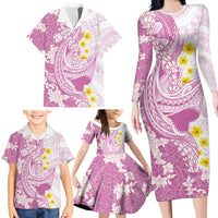 Purple Hawaii Shark Tattoo Family Matching Long Sleeve Bodycon Dress and Hawaiian Shirt Puakenikeni Lei Plumeria Polynesian Pattern LT14 - Polynesian Pride
