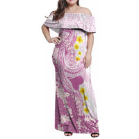 Purple Hawaii Shark Tattoo Family Matching Off Shoulder Maxi Dress and Hawaiian Shirt Puakenikeni Lei Plumeria Polynesian Pattern LT14 Mom's Dress Purple - Polynesian Pride