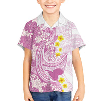 Purple Hawaii Shark Tattoo Family Matching Puletasi and Hawaiian Shirt Puakenikeni Lei Plumeria Polynesian Pattern LT14 Son's Shirt Purple - Polynesian Pride
