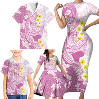 Purple Hawaii Shark Tattoo Family Matching Short Sleeve Bodycon Dress and Hawaiian Shirt Puakenikeni Lei Plumeria Polynesian Pattern LT14 - Polynesian Pride