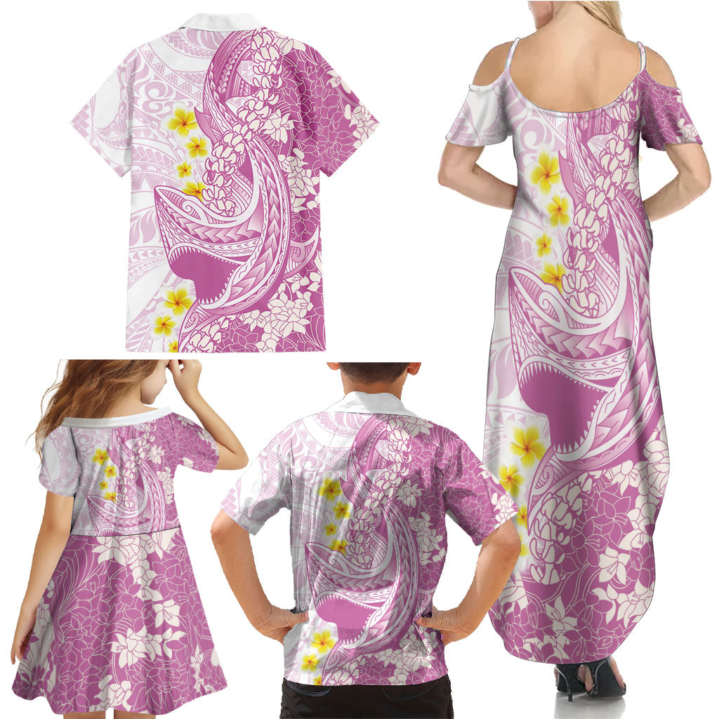 Purple Hawaii Shark Tattoo Family Matching Summer Maxi Dress and Hawaiian Shirt Puakenikeni Lei Plumeria Polynesian Pattern LT14 - Polynesian Pride