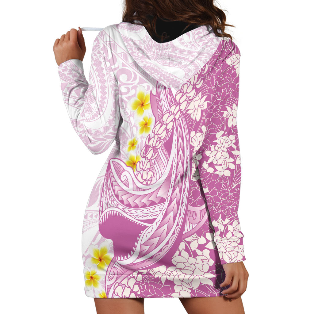 Purple Hawaii Shark Tattoo Hoodie Dress Puakenikeni Lei Plumeria Polynesian Pattern