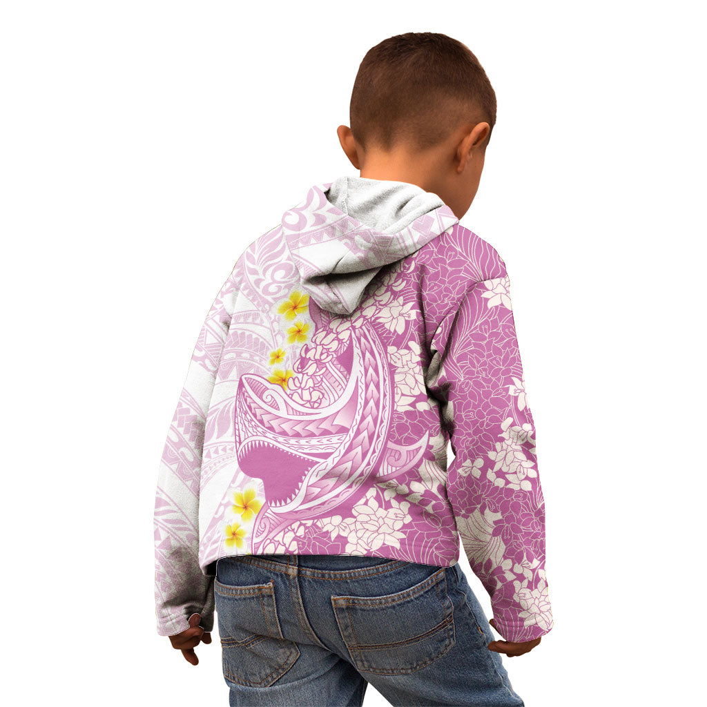 Purple Hawaii Shark Tattoo Kid Hoodie Puakenikeni Lei Plumeria Polynesian Pattern