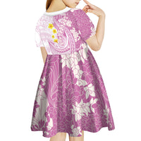 Purple Hawaii Shark Tattoo Kid Short Sleeve Dress Puakenikeni Lei Plumeria Polynesian Pattern
