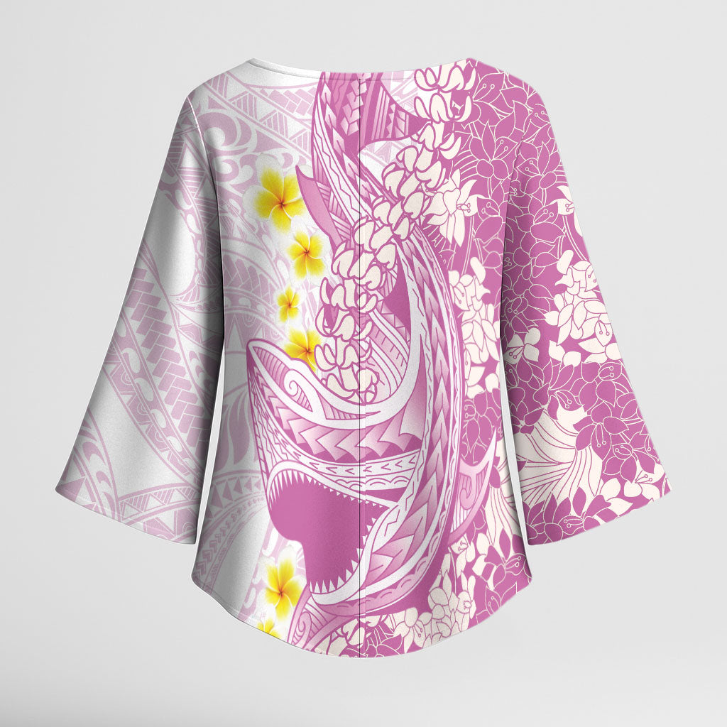 Purple Hawaii Shark Tattoo Kimono Sleeve Blouse Puakenikeni Lei Plumeria Polynesian Pattern