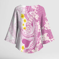 Purple Hawaii Shark Tattoo Kimono Sleeve Blouse Puakenikeni Lei Plumeria Polynesian Pattern