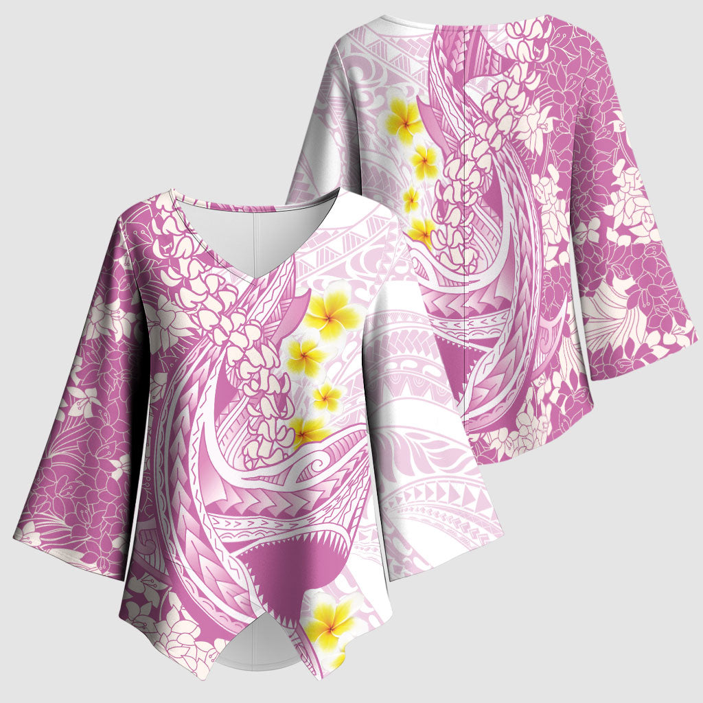 Purple Hawaii Shark Tattoo Kimono Sleeve Blouse Puakenikeni Lei Plumeria Polynesian Pattern