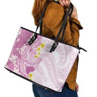 Purple Hawaii Shark Tattoo Leather Tote Bag Puakenikeni Lei Plumeria Polynesian Pattern