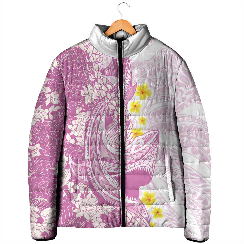 Purple Hawaii Shark Tattoo Padded Jacket Puakenikeni Lei Plumeria Polynesian Pattern
