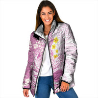 Purple Hawaii Shark Tattoo Padded Jacket Puakenikeni Lei Plumeria Polynesian Pattern