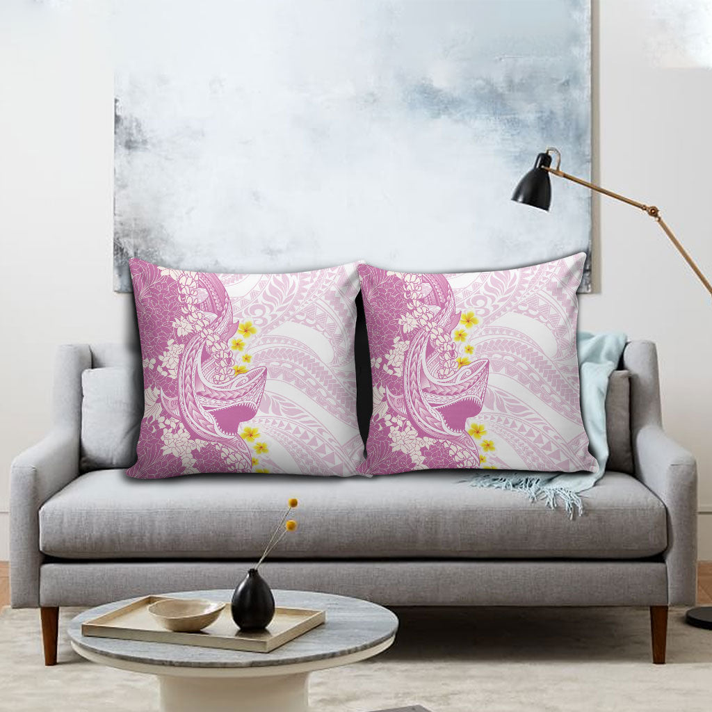 Purple Hawaii Shark Tattoo Pillow Cover Puakenikeni Lei Plumeria Polynesian Pattern