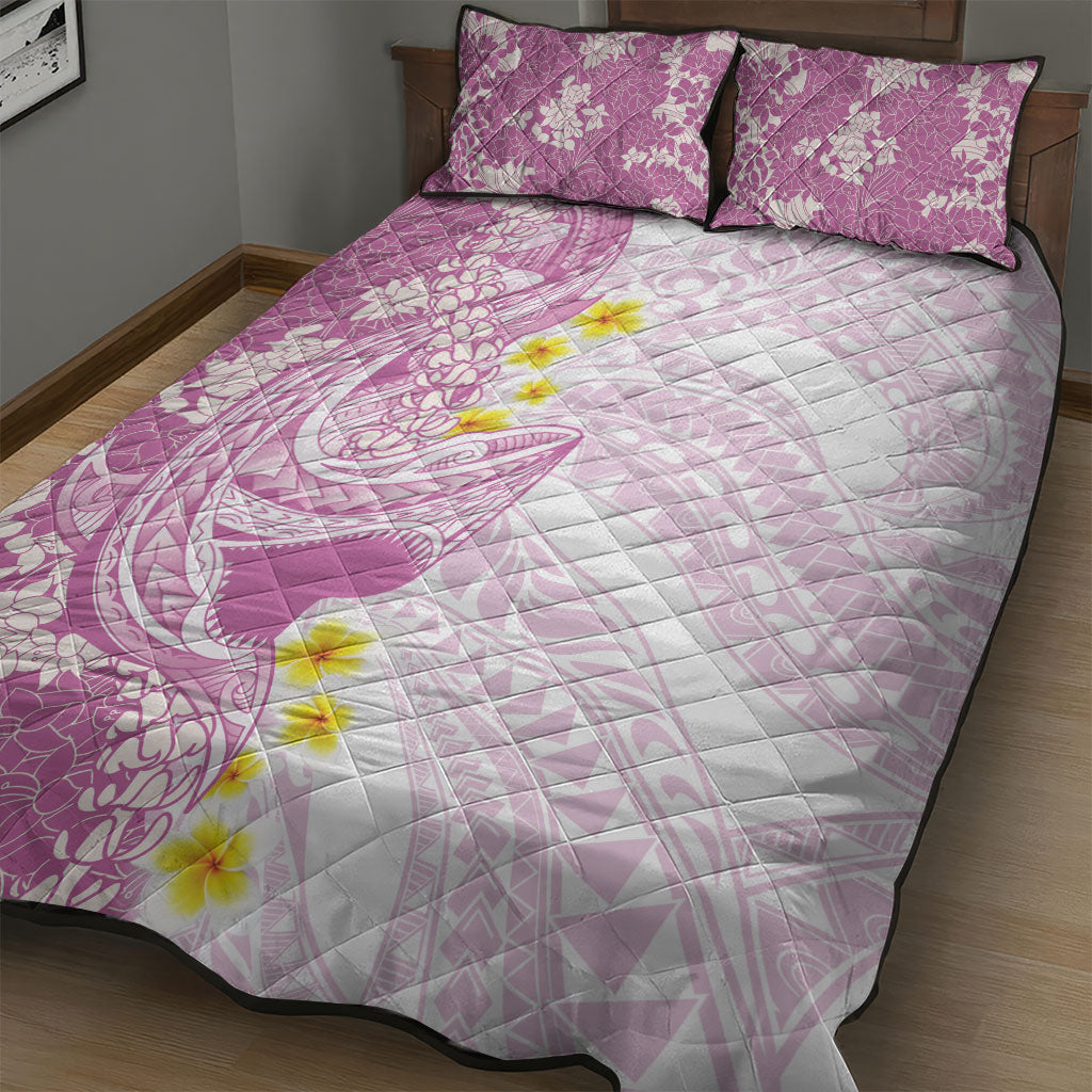Purple Hawaii Shark Tattoo Quilt Bed Set Puakenikeni Lei Plumeria Polynesian Pattern