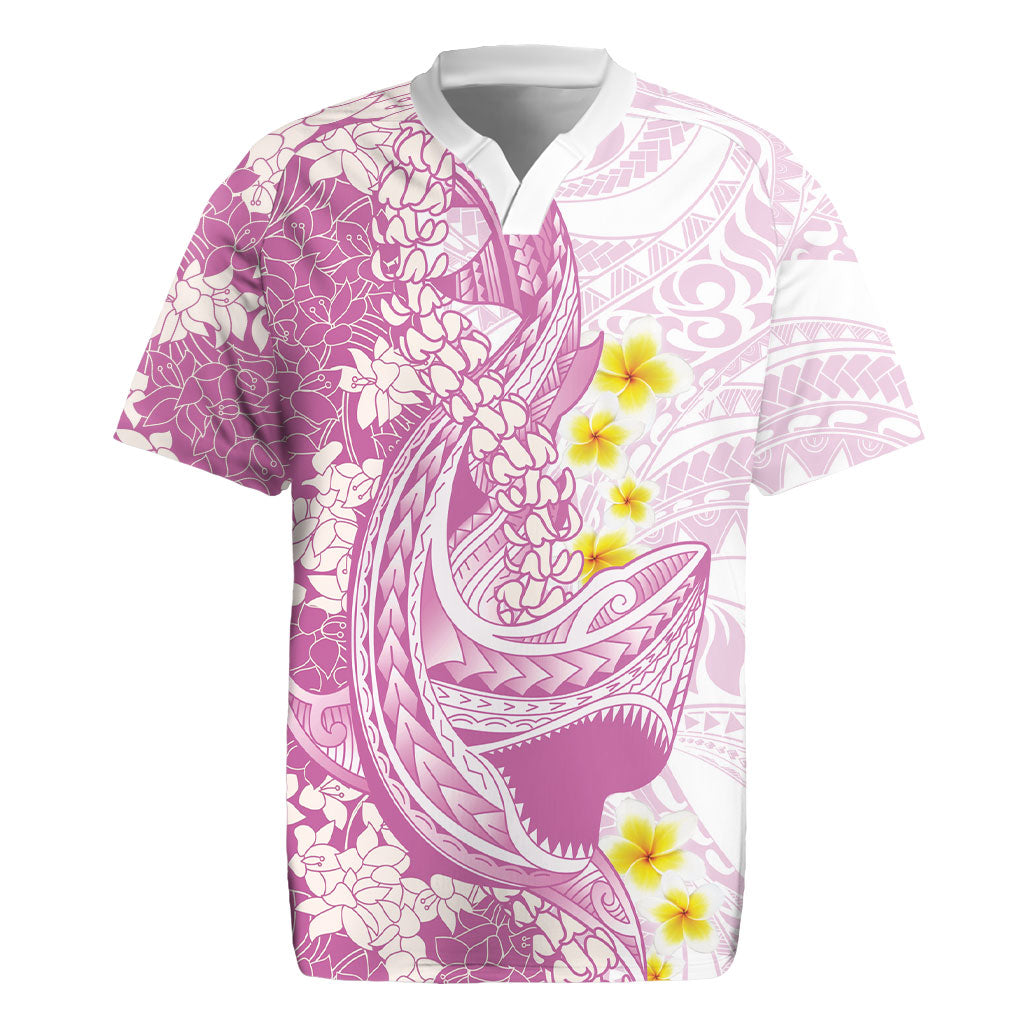 Purple Hawaii Shark Tattoo Rugby Jersey Puakenikeni Lei Plumeria Polynesian Pattern