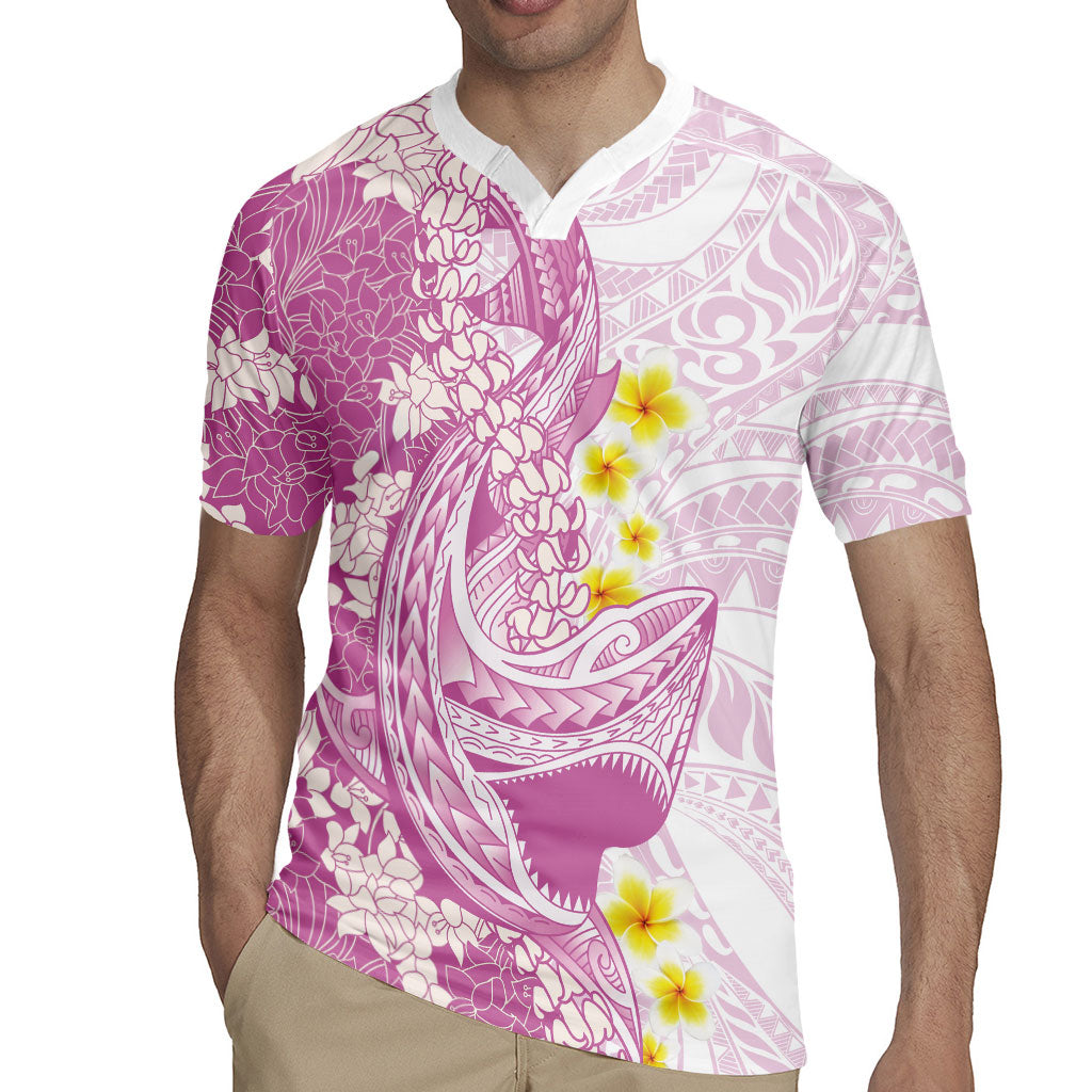 Purple Hawaii Shark Tattoo Rugby Jersey Puakenikeni Lei Plumeria Polynesian Pattern