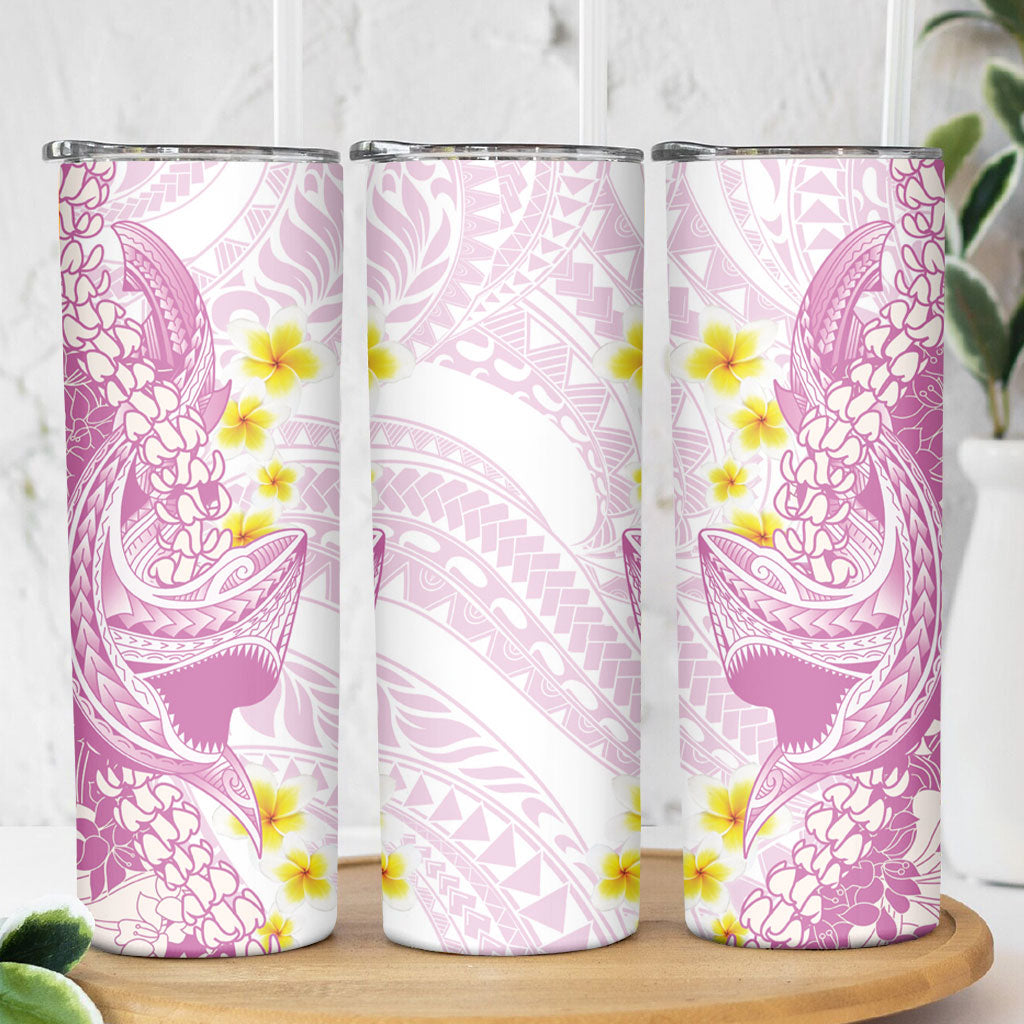 Purple Hawaii Shark Tattoo Skinny Tumbler Puakenikeni Lei Plumeria Polynesian Pattern