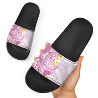 Purple Hawaii Shark Tattoo Slide Sandals Puakenikeni Lei Plumeria Polynesian Pattern
