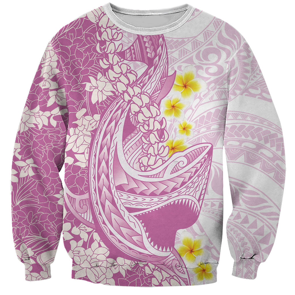 Purple Hawaii Shark Tattoo Sweatshirt Puakenikeni Lei Plumeria Polynesian Pattern