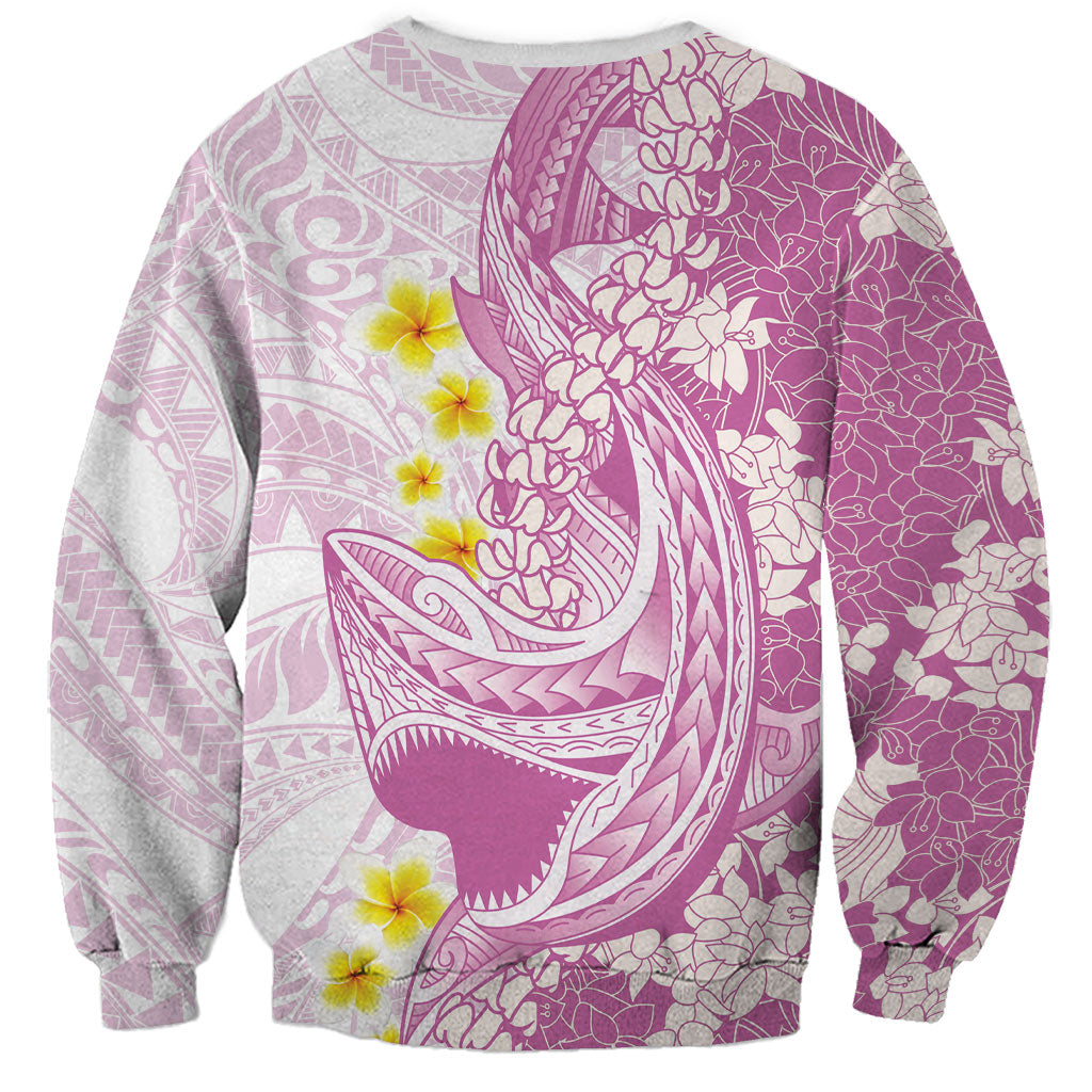 Purple Hawaii Shark Tattoo Sweatshirt Puakenikeni Lei Plumeria Polynesian Pattern