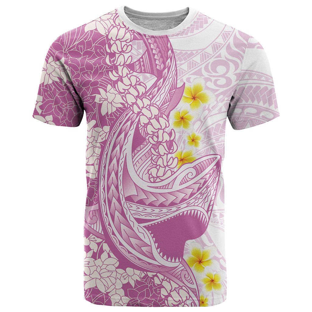 Purple Hawaii Shark Tattoo T Shirt Puakenikeni Lei Plumeria Polynesian Pattern