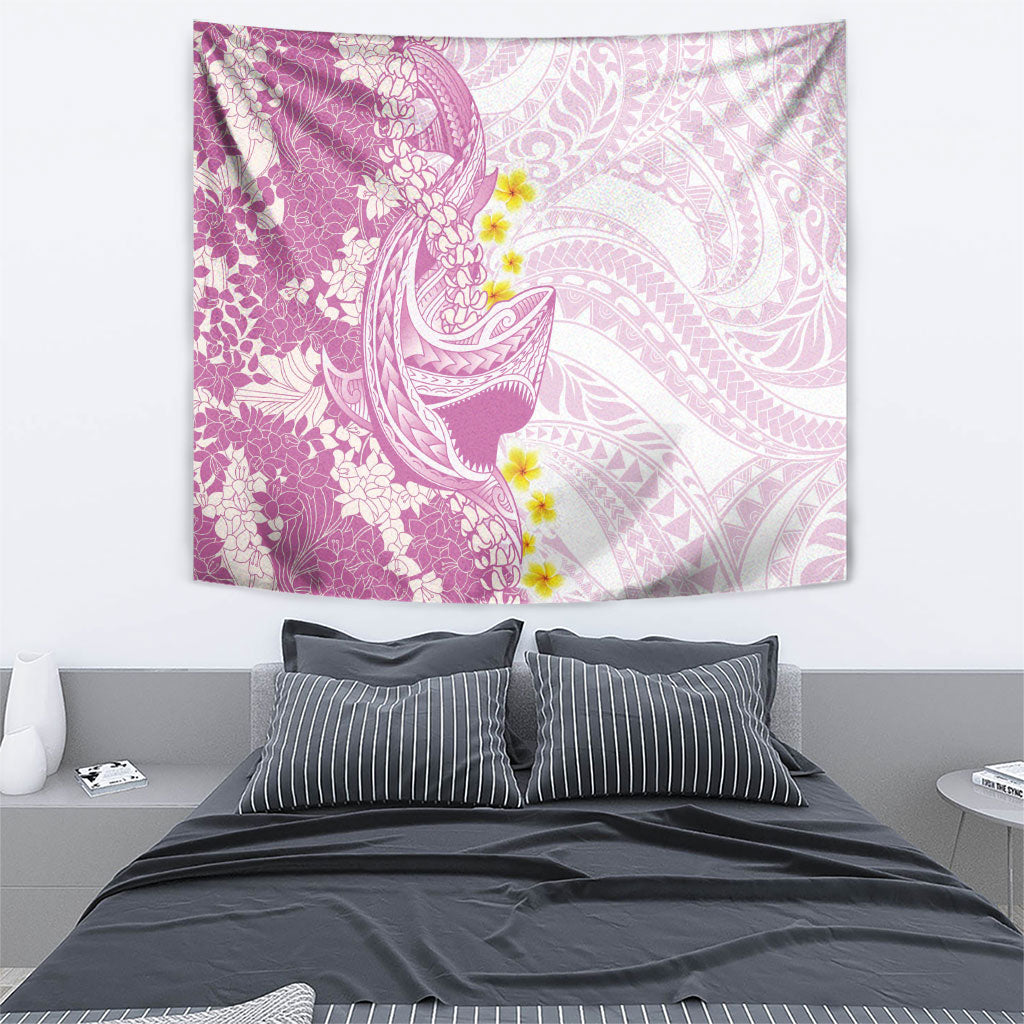 Purple Hawaii Shark Tattoo Tapestry Puakenikeni Lei Plumeria Polynesian Pattern