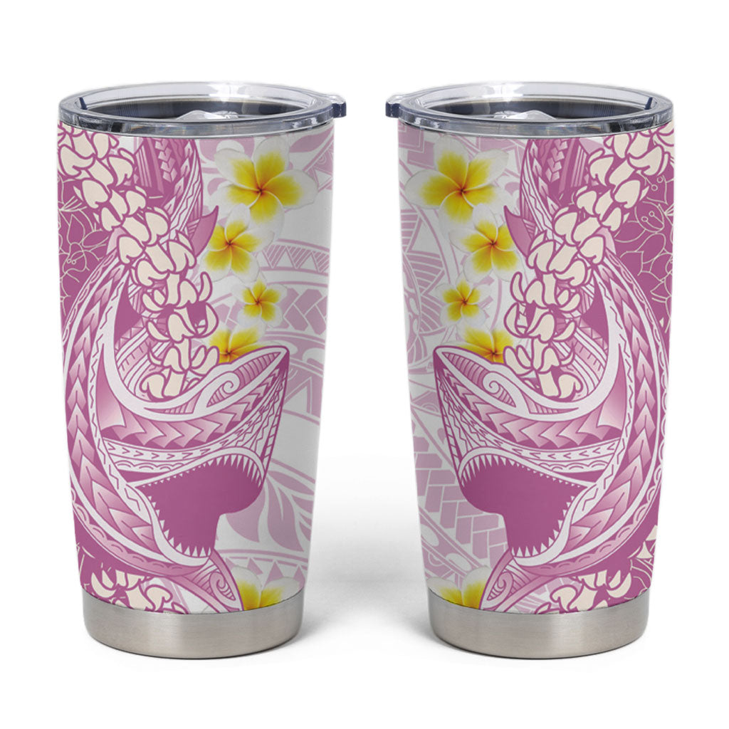 Purple Hawaii Shark Tattoo Tumbler Cup Puakenikeni Lei Plumeria Polynesian Pattern