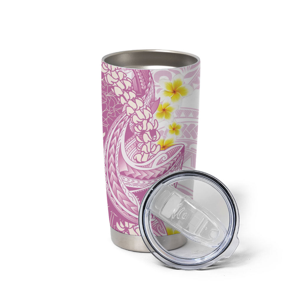 Purple Hawaii Shark Tattoo Tumbler Cup Puakenikeni Lei Plumeria Polynesian Pattern
