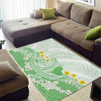 Green Hawaii Shark Tattoo Area Rug Puakenikeni Lei Plumeria Polynesian Pattern