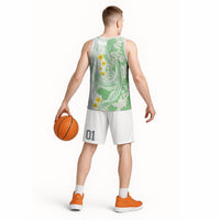 Green Hawaii Shark Tattoo Basketball Jersey Puakenikeni Lei Plumeria Polynesian Pattern