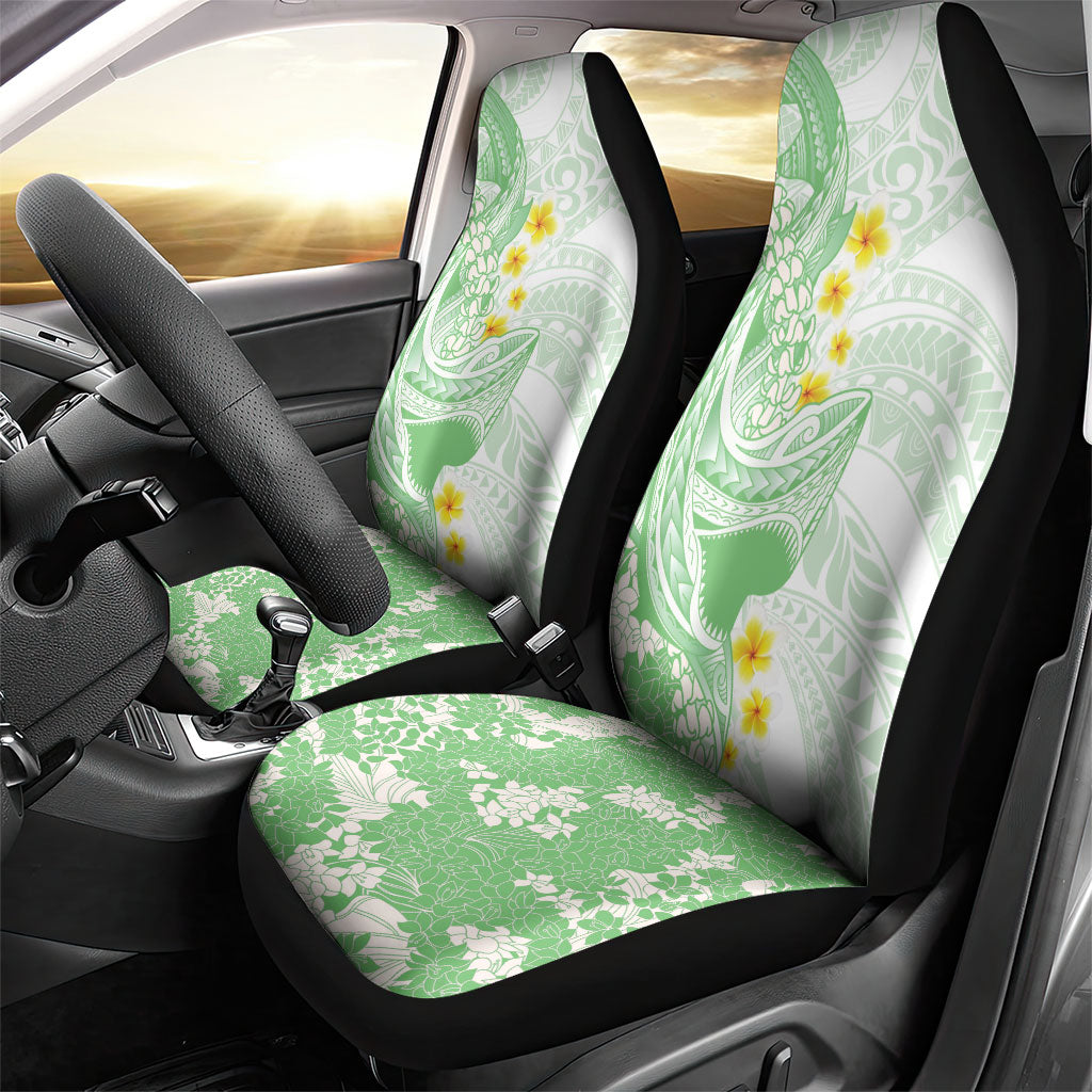Green Hawaii Shark Tattoo Car Seat Cover Puakenikeni Lei Plumeria Polynesian Pattern