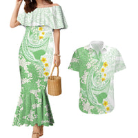 Green Hawaii Shark Tattoo Couples Matching Mermaid Dress and Hawaiian Shirt Puakenikeni Lei Plumeria Polynesian Pattern LT14 Green - Polynesian Pride