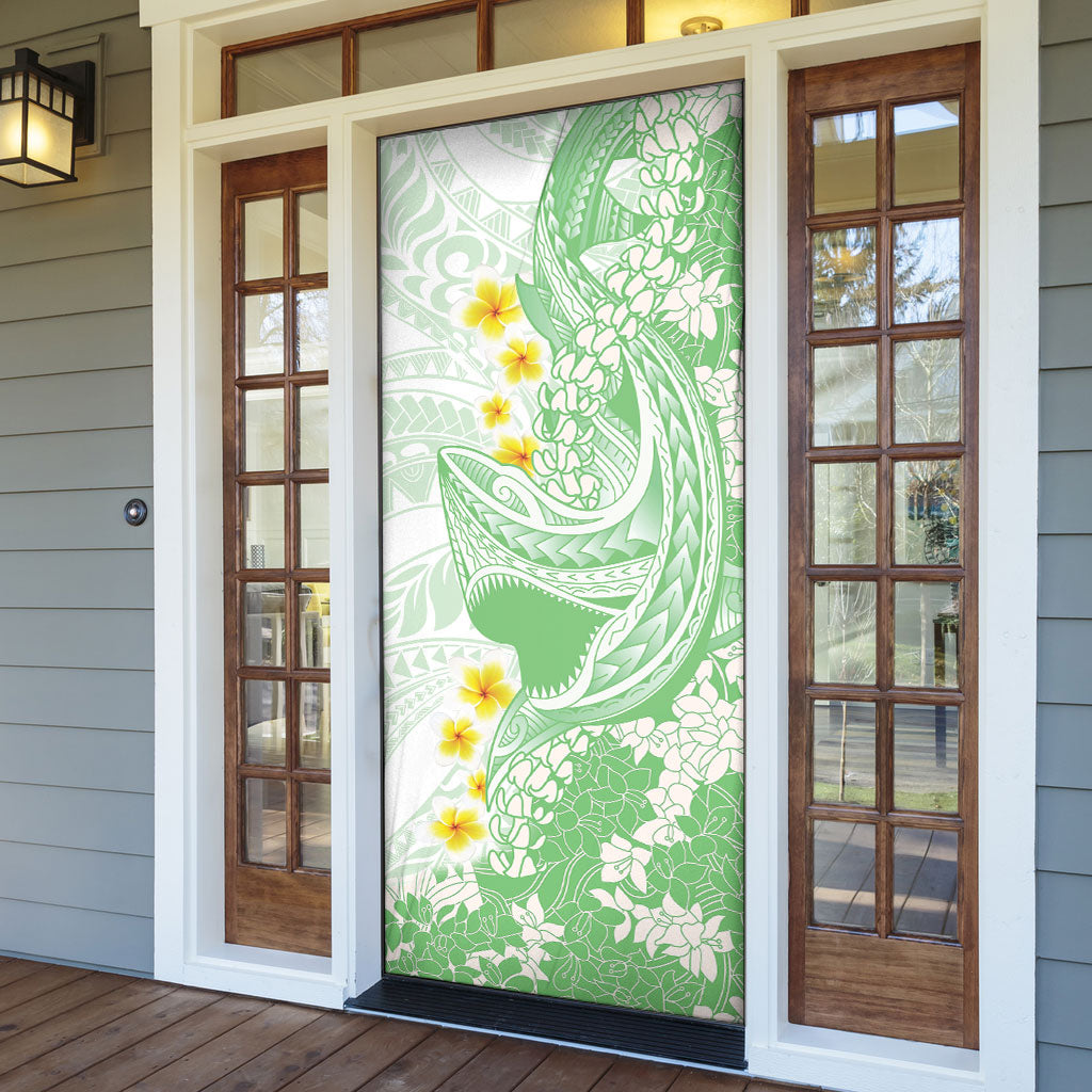 Green Hawaii Shark Tattoo Door Cover Puakenikeni Lei Plumeria Polynesian Pattern